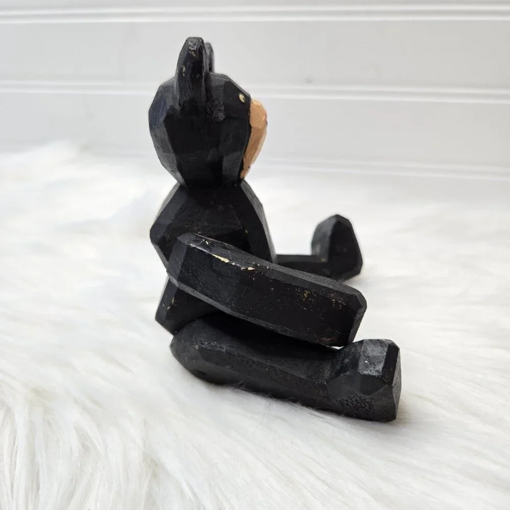 Carved Wood Teddy Black Bear 6” Legs and Arms Move Cabin Woods Poseable Sitting - Picture 4 of 10